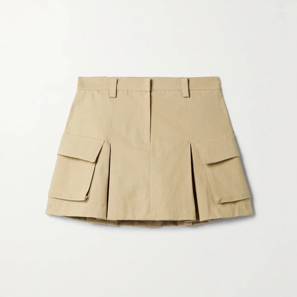 The Frankie Shop Tan Pleated Mini Skirt with Pockets size Medium